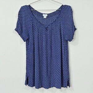 JACLYN SMITH Womens Blouse L Blue Geometric Rayon Raglan Sleeve Stretch Neck